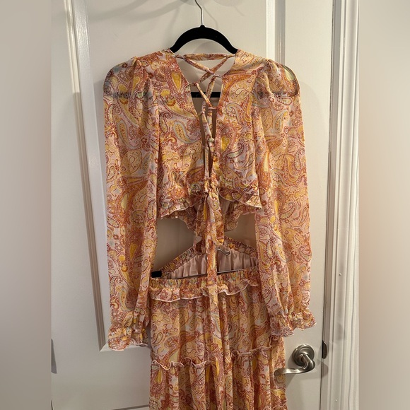 By Design France Long Sleeve Chiffon Maxi Dress in Cream Multi Paisley - Picture 6 of 11